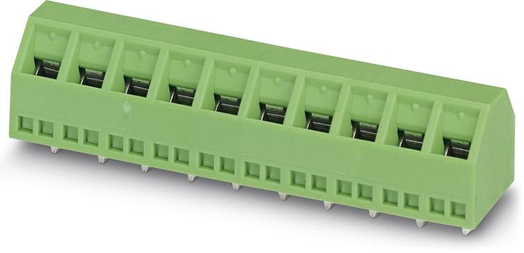Groene printaansluitconnector met meerdere aansluitingen op een rij.