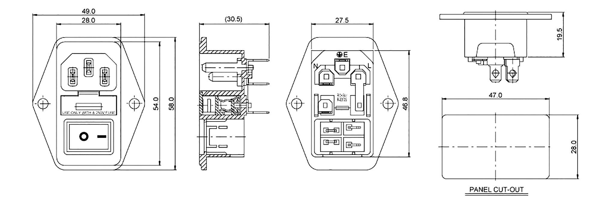 Euronorm-connector C14 stekker, inbouw verticaal totaal aantal polen: 2 + PE 10 A zwart 1 stuk-1