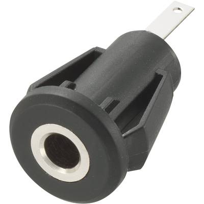 Een zwarte, cilindrische adapter met metalen contact, geschikt voor elektrische verbindingen.