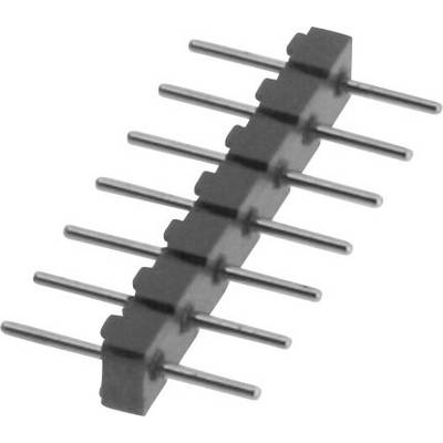 Een zwarte, rechthoekige stekker met acht metalen pinnen op één rij.