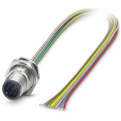 Een meerkleurige kabel met een ronde metalen stekker, die wordt gebruikt voor de aansluiting van elektronische apparaten.