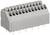 Een grijze, multipolaire stekker met meerdere aansluitklemmen, geschikt voor montage op printplaten in elektronische apparaten.