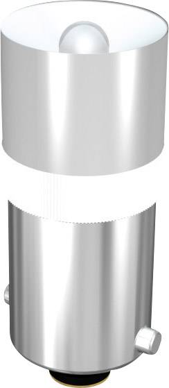 Zilveren, cilindrische object met een witte ring bovenaan. Het lijkt op een microscoopobjectief of optisch apparaat.