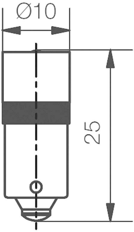 Technische tekening van een cilindrisch onderdeel. Hoogte 25 mm, diameter 10 mm. Lijnen en afmetingen schetsen de dimensies.