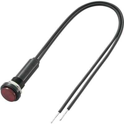 Rode LED-indicatielamp met twee zwarte voedingskabels, geschikt voor elektronische toepassingen en displays.