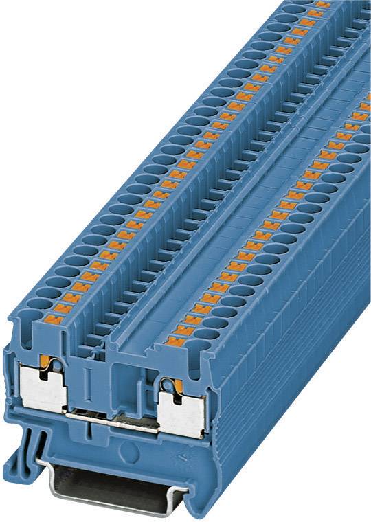 Een blauwe verdeelklem met meerdere aansluitingsmogelijkheden voor elektrische draden. Deze wordt gebruikt in verdeelkasten.