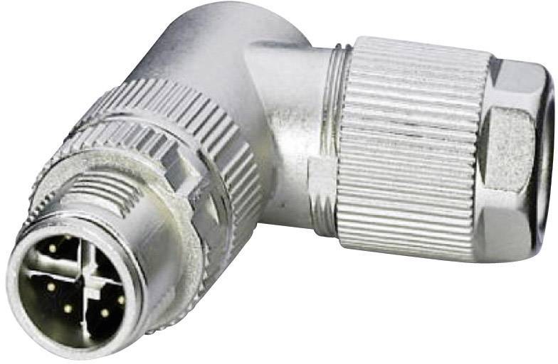 Een haaks geplaatste, zilveren stekker met meerdere metalen pinnen, kenmerkend voor industriële toepassingen.
