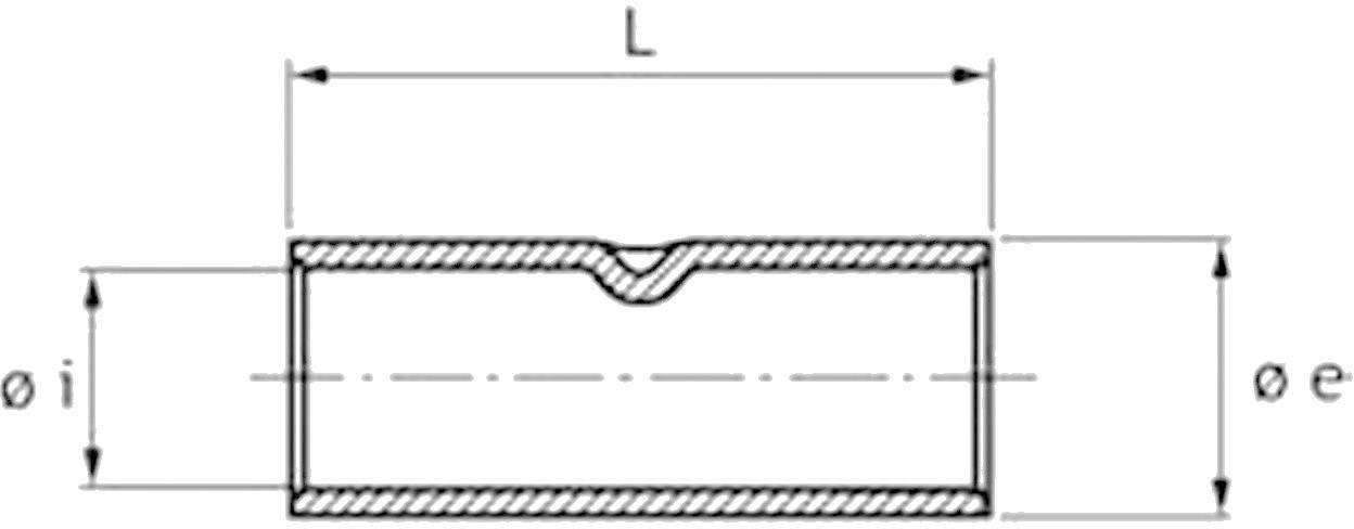 Technische tekening van een cilindrisch onderdeel in doorsnede. Lengte 'L', buitendiameter 'ø e' en binnendiameter 'ø i' zijn gemarkeerd.