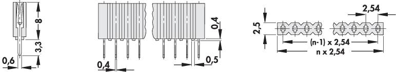 Multipolaire connectoren met afmetingen en pinindeling in metrische eenheden voor elektronische toepassingen.