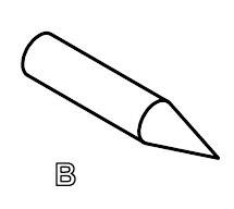 Een eenvoudige lijntekening van een potlood naast de letter 'B'.