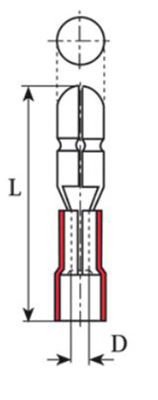 Technische tekening van een pen met totale lengte 'L' en diameter 'D' gemarkeerd.