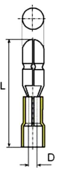 Technische tekening van een bout met de afmetingen L en D. De bout heeft een bolvormige punt en een cilindrisch lichaam.