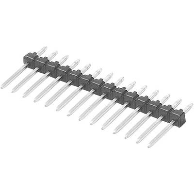 Een 14-polige pinconnector, zwart, met lange metalen pinnen, gebruikt in elektrische of elektronische schakelingen.