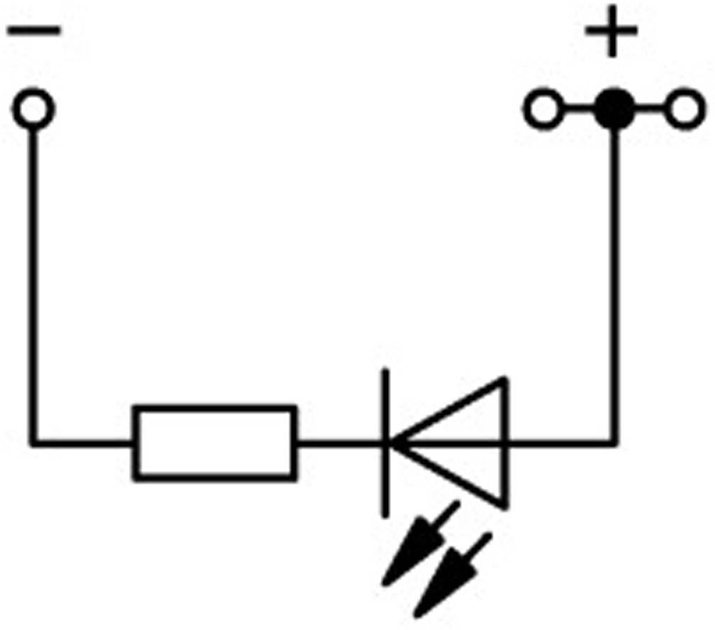 Schakelschema met batterij, weerstand, led en diode. De stroomrichting gaat van de diode naar de led.
