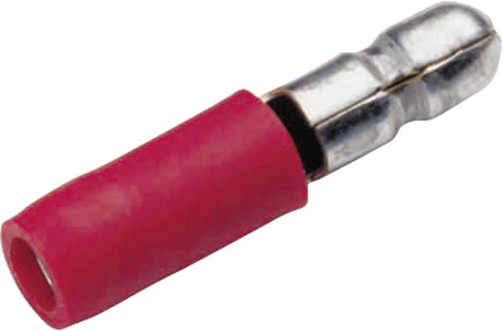Een rode kabelschoen met metalen stekker, gebruikelijk gebruikt voor elektrische verbindingen in voertuigtechniek of elektronica.