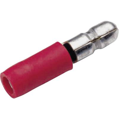 Een rode kabelschoen met metalen stekker, gebruikelijk gebruikt voor elektrische verbindingen in voertuigtechniek of elektronica.