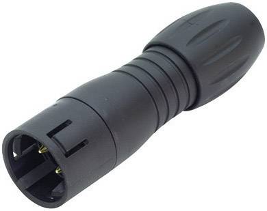 Een zwarte, cilindrische XLR-stekker met meerdere contactpinnen, gebruikt voor audioverbindingen in professionele geluidsapplicaties.