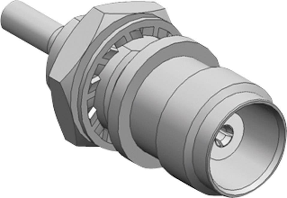 Grijze technische tekening van een cilindrische connector met meerdere ringen en een zeskantbout, gebruikt in technische apparatuur.