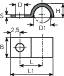 Technische tekening van een blok met een centraal gat. Bovenaan een detailweergave van het gat met diameter- en schroefdraadspecificaties.
