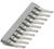 Een grijze brugkam voor rijgklemmen met tien metalen tanden, die worden gebruikt voor elektrische verbinding.