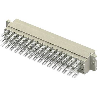 Een grijze DIN 41612 connector met meerdere pennen in twee rijen. Geschikt voor industriële verbindingstoepassingen.