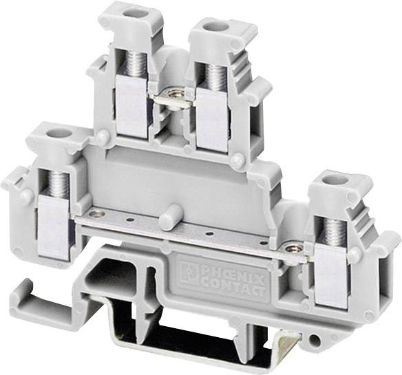 Grijze tweeverdiepingsklemmenrail van Phoenix Contact voor elektrische verbinding in schakelkastapplicaties.