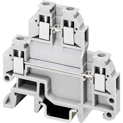 Grijze kunststof rijgklem met twee aansluitpunten, geschikt voor industriële elektrische installaties.