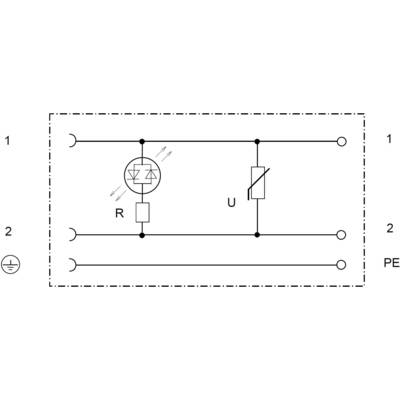 Schema van een elektrische stroomkring met weerstand (R) en spanningsbron (U). Aardingssymbool links onder.