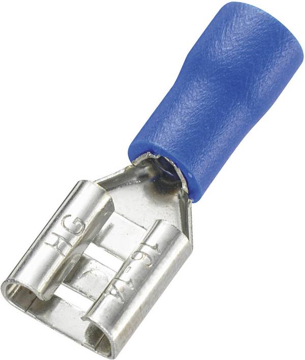 TRU COMPONENTS 745194 Platte stekker (female) Insteekbreedte: 6.4 mm Insteekdikte: 0.8 mm 180 ° Deels geïsoleerd Blauw 100 stuk(s)