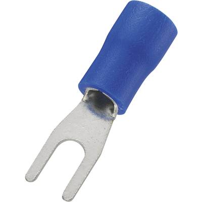 Een blauwe kabeloog, die wordt gebruikt voor elektrische verbindingen, met een metalen vorkstekker om te bevestigen aan klemmen.