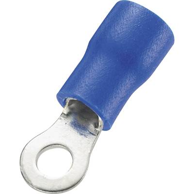 Een blauwe kabelschoen van metaal en kunststof, met een oogverbinding voor veilige bedrading en aansluiting van elektrische kabels.