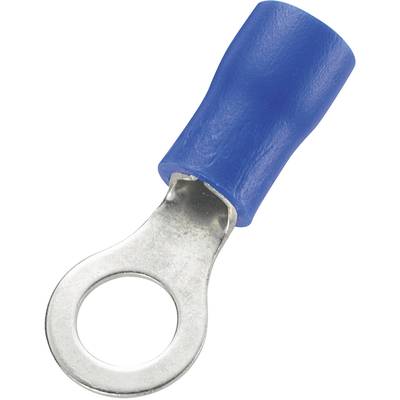 Geïsoleerde ringkabelschoen met blauwe kunststof mantel voor elektrische verbindingen.