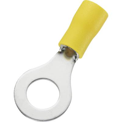 Een geel omhuld ringkabeloog van metaal, dat wordt gebruikt voor elektrische verbinding.