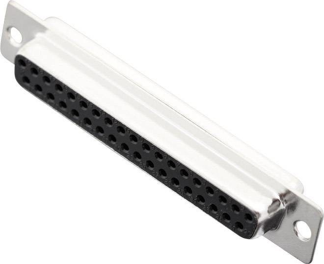 Een zilveren Centronics-stekker met een zwarte contactstrip, vaak gebruikt voor printeraansluitingen.