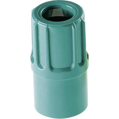Groene kunststof adapter, cilindrisch, met geribde zijkanten. Gebruikt in technische of industriële toepassingen.