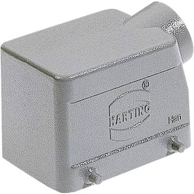 Grijs Harting-behuizing met rechthoekige vorm en twee zichtbare bevestigingsschroeven. Afgeronde randen, merklogo herkenbaar.