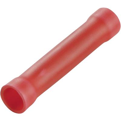 Rood, geïsoleerd elektrisch verbindingsbuisje in cilindrische vorm, gebruikt voor een veilige kabelverbinding in elektrische installaties.