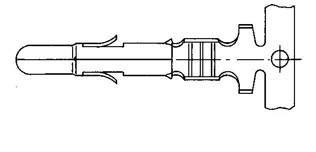 Technische tekening van een stekker met meerdere componenten en verbindingselementen, zijaanzicht doorsnede.