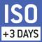 Het beeld toont de letters 'ISO' en daaronder '+3 Dagen' op een blauwe achtergrond.