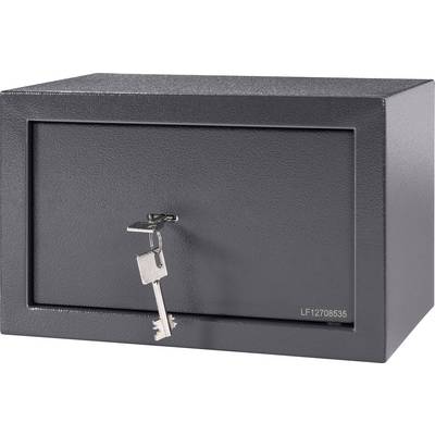 Grijs-zwarte kluis met metaalstructuur en een sleutel gestoken in het slot, klaar om ontgrendeld te worden.