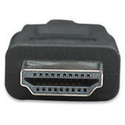 Close-up van een HDMI-aansluiting. De aansluiting heeft 19 kleine metalen contacten in twee rijen en wordt omgeven door een zwarte behuizing.