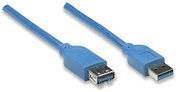 Twee blauwe USB-kabels, een met een USB-A-stekker en de andere met een USB-A-aansluiting, liggen parallel op een witte ondergrond.