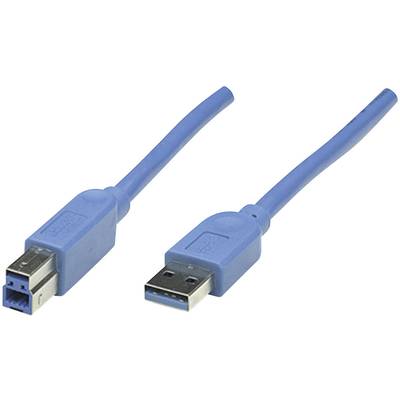 Manhattan USB-kabel USB 3.2 Gen1 (USB 3.0 / USB 3.1 Gen1) USB-A stekker, USB-B stekker 2.00 m Blauw Vergulde steekcontac