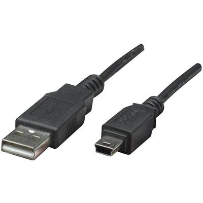 Manhattan USB-kabel USB 2.0 USB-A stekker, USB-mini-B stekker 1.80 m Zwart Vergulde steekcontacten, UL gecertificeerd 33