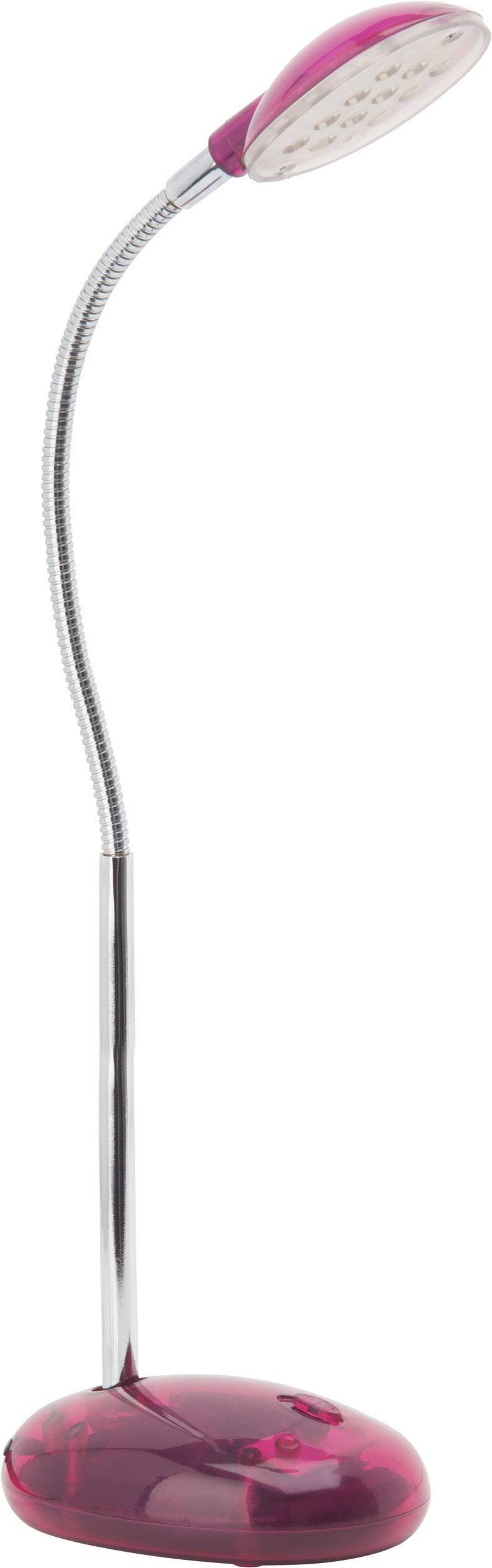Een moderne, flexibele LED-bureaulamp met een roze voet en kop, geschikt voor gefocust werkverlichting.