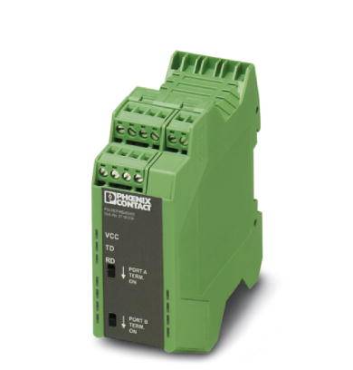 Groen elektronisch apparaat van Phoenix Contact, vermoedelijk een module voor industriële toepassingen.
