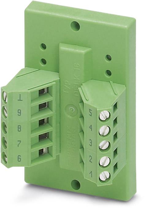 Groene aansluitklem met schroefverbindingen. Geschikt voor de bekabeling van elektronische apparaten, genummerd van 1 tot 9.
