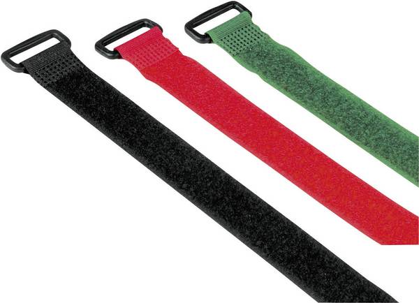Hama Klett-Kabelbinder mit Öse, wiederverwendbar, 20 x 250 mm, farbig, 9 Stück Klittenband kabelbinder  Met oogje  (l x b) 25 cm x 2 cm Zwart, Groen, Rood 9 stuk(s)