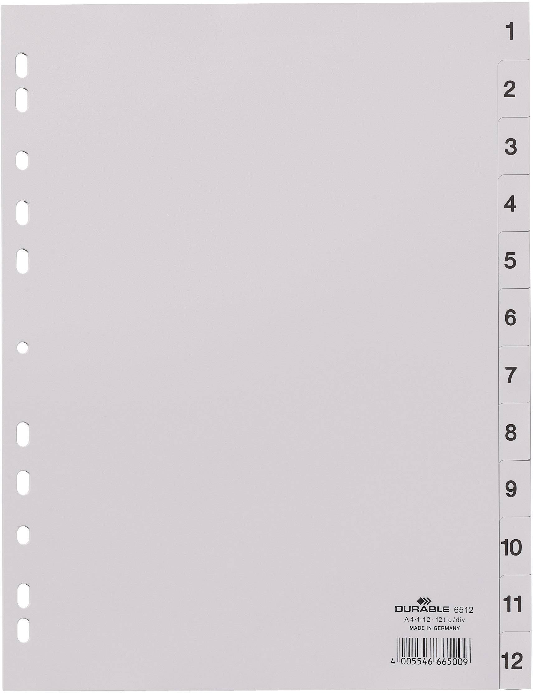 Durable 6512 Register DIN A4 1-12 Kunststof Grijs 12 tabbladen Bedrukte tabs 651210