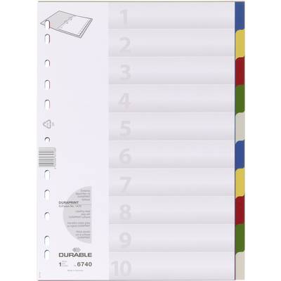 Durable 6740 Register DIN A4 blanco Polypropyleen Meerdere kleuren 10 tabbladen  674027 